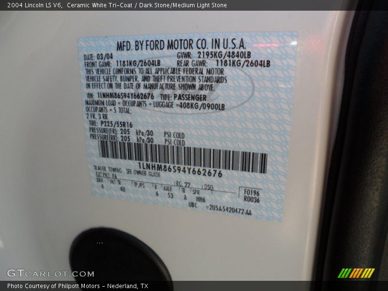 2004 LS V6 Ceramic White Tri-Coat Color Code F6