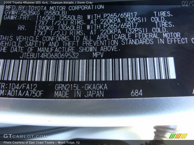 Titanium Metallic / Stone Gray 2006 Toyota 4Runner SR5 4x4