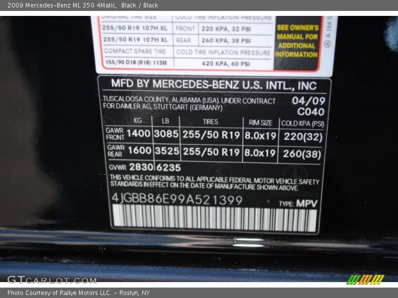 Black / Black 2009 Mercedes-Benz ML 350 4Matic