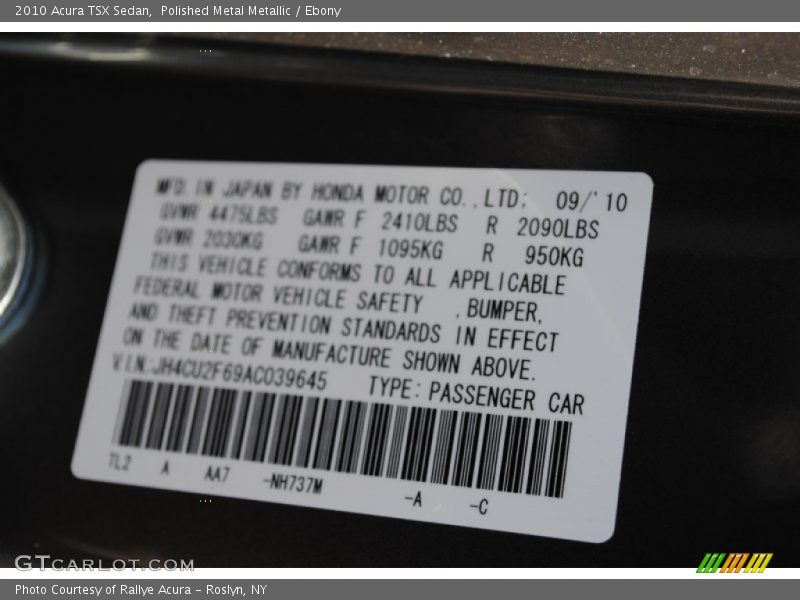 Polished Metal Metallic / Ebony 2010 Acura TSX Sedan