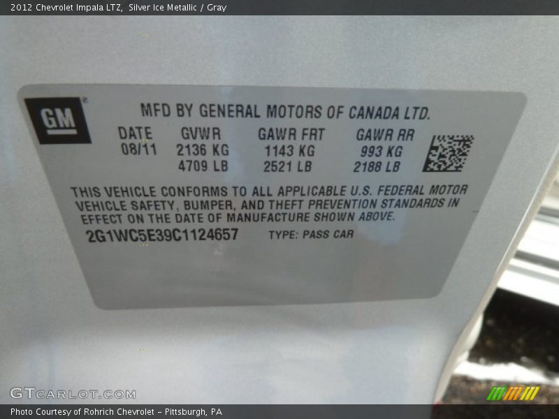 Silver Ice Metallic / Gray 2012 Chevrolet Impala LTZ