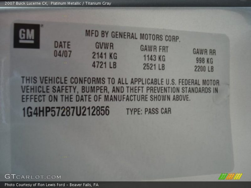 Platinum Metallic / Titanium Gray 2007 Buick Lucerne CX