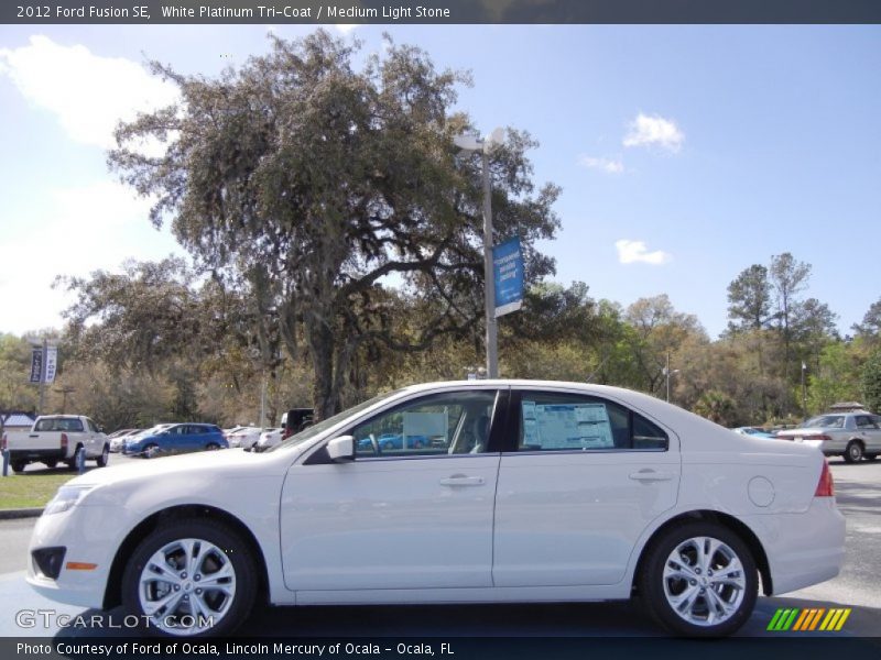 White Platinum Tri-Coat / Medium Light Stone 2012 Ford Fusion SE