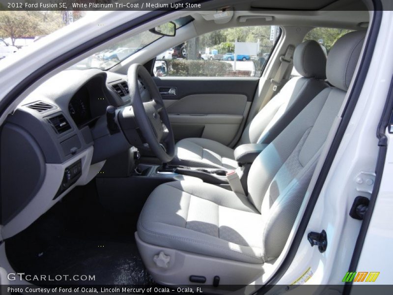 White Platinum Tri-Coat / Medium Light Stone 2012 Ford Fusion SE