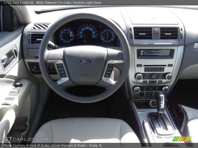 White Platinum Tri-Coat / Medium Light Stone 2012 Ford Fusion SE