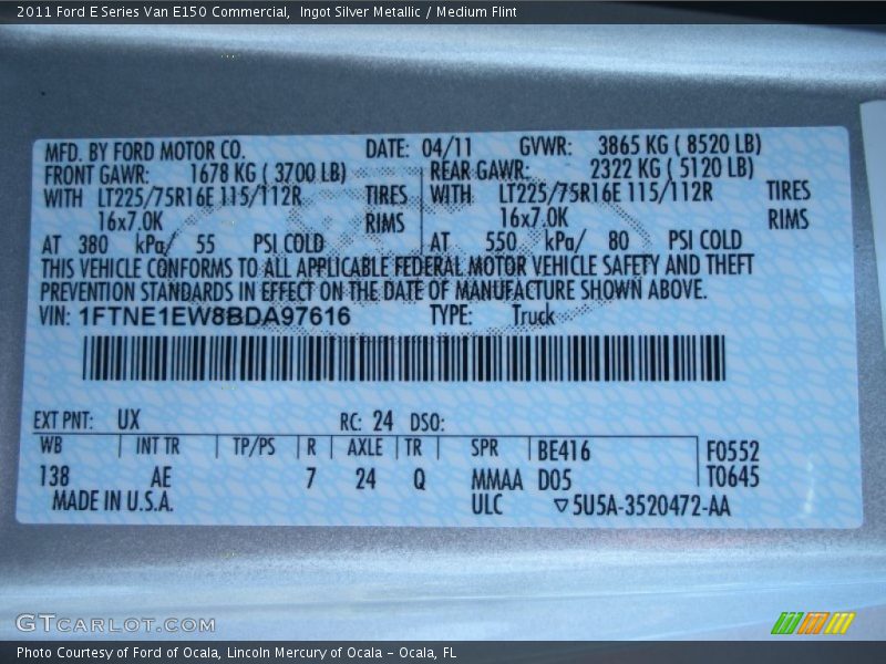 Ingot Silver Metallic / Medium Flint 2011 Ford E Series Van E150 Commercial