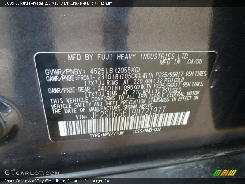 Dark Gray Metallic / Platinum 2009 Subaru Forester 2.5 XT