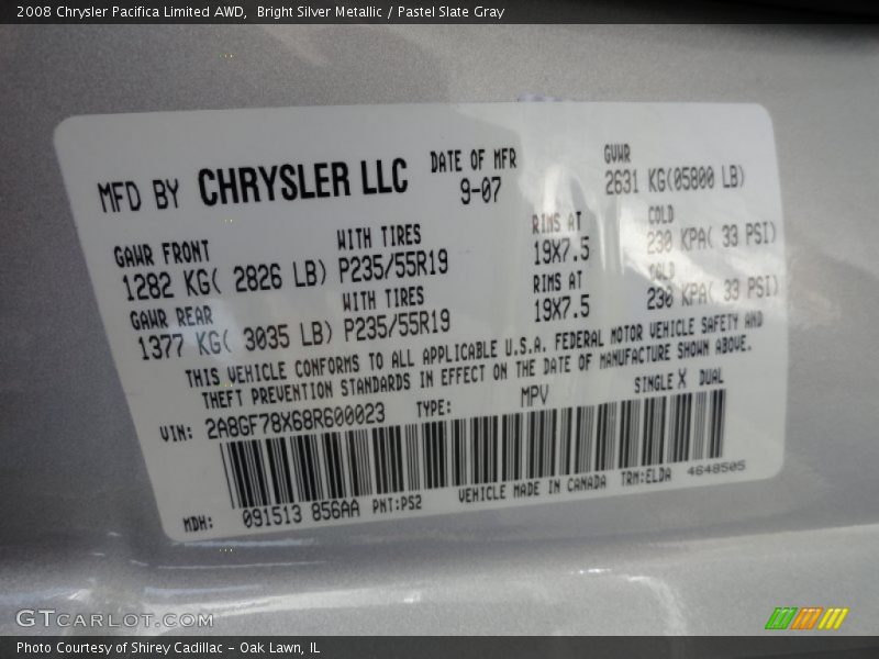 2008 Pacifica Limited AWD Bright Silver Metallic Color Code PS2