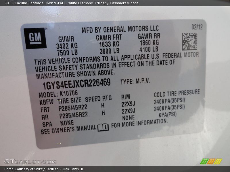 White Diamond Tricoat / Cashmere/Cocoa 2012 Cadillac Escalade Hybrid 4WD