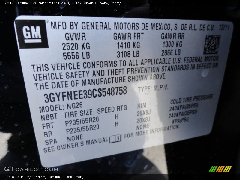 Black Raven / Ebony/Ebony 2012 Cadillac SRX Performance AWD