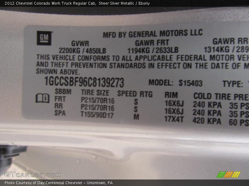 Sheer Silver Metallic / Ebony 2012 Chevrolet Colorado Work Truck Regular Cab