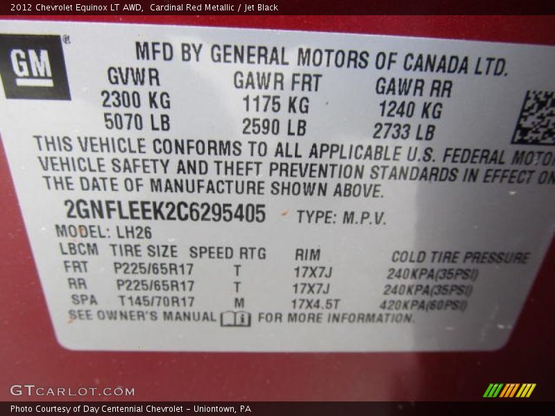 Cardinal Red Metallic / Jet Black 2012 Chevrolet Equinox LT AWD