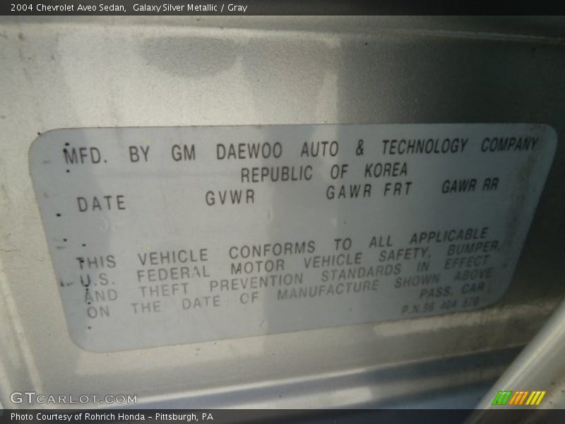 Galaxy Silver Metallic / Gray 2004 Chevrolet Aveo Sedan
