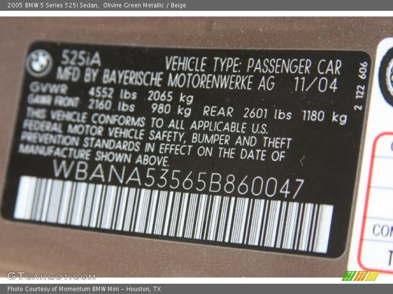 Olivine Green Metallic / Beige 2005 BMW 5 Series 525i Sedan