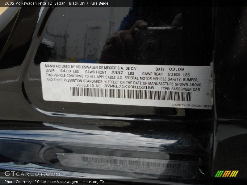 Black Uni / Pure Beige 2009 Volkswagen Jetta TDI Sedan
