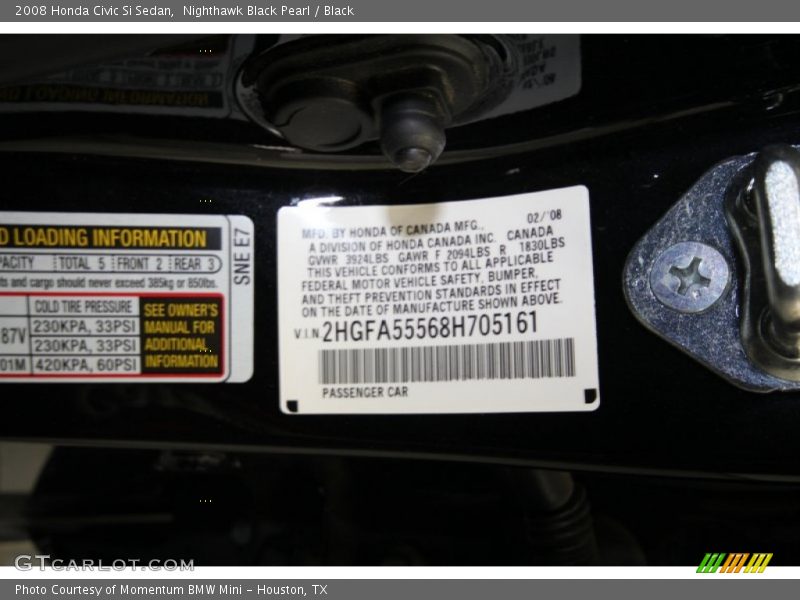 Nighthawk Black Pearl / Black 2008 Honda Civic Si Sedan
