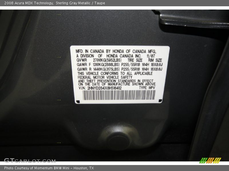 Sterling Gray Metallic / Taupe 2008 Acura MDX Technology