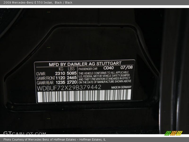 2009 E 550 Sedan Black Color Code 040
