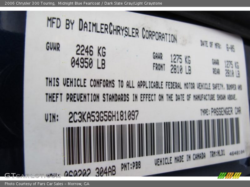 2006 300 Touring Midnight Blue Pearlcoat Color Code PB8