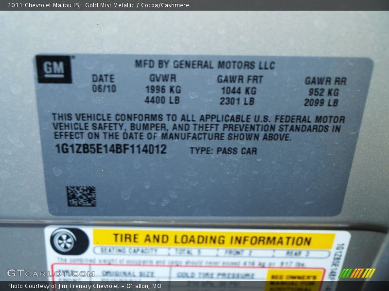 Gold Mist Metallic / Cocoa/Cashmere 2011 Chevrolet Malibu LS