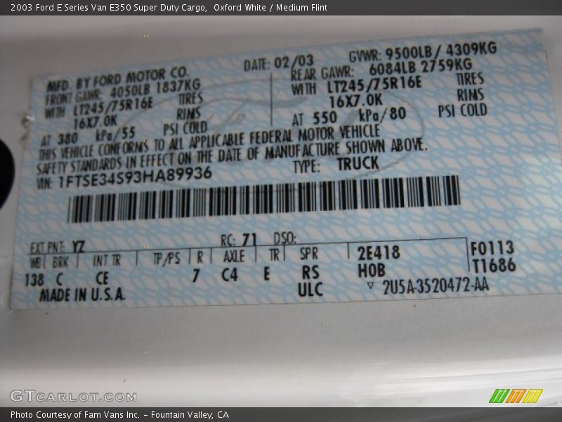 Oxford White / Medium Flint 2003 Ford E Series Van E350 Super Duty Cargo
