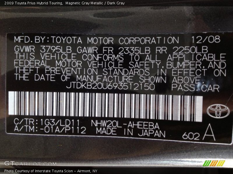 Magnetic Gray Metallic / Dark Gray 2009 Toyota Prius Hybrid Touring