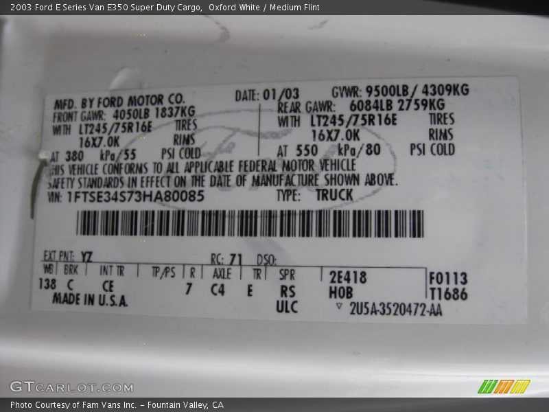 Oxford White / Medium Flint 2003 Ford E Series Van E350 Super Duty Cargo