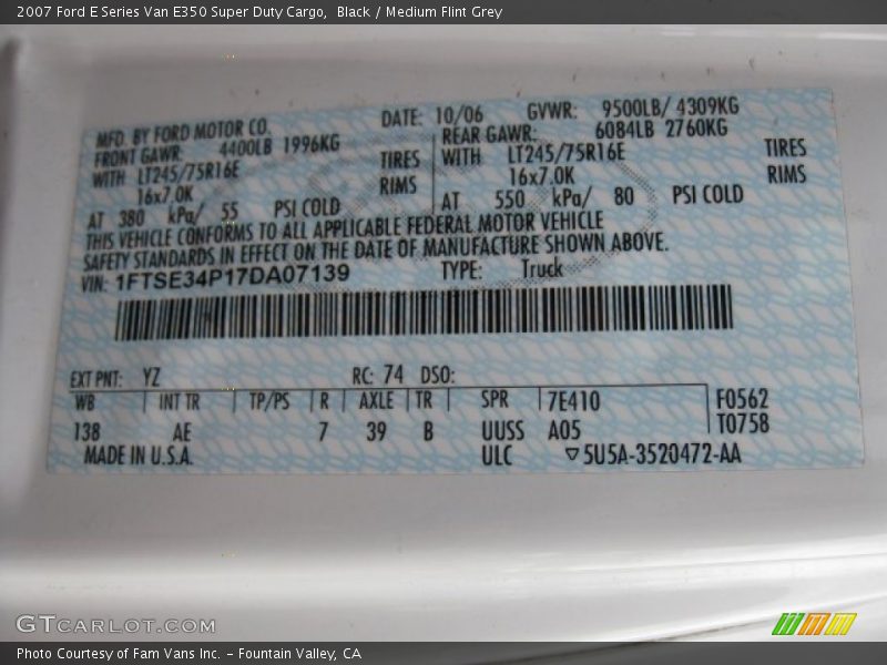 Black / Medium Flint Grey 2007 Ford E Series Van E350 Super Duty Cargo