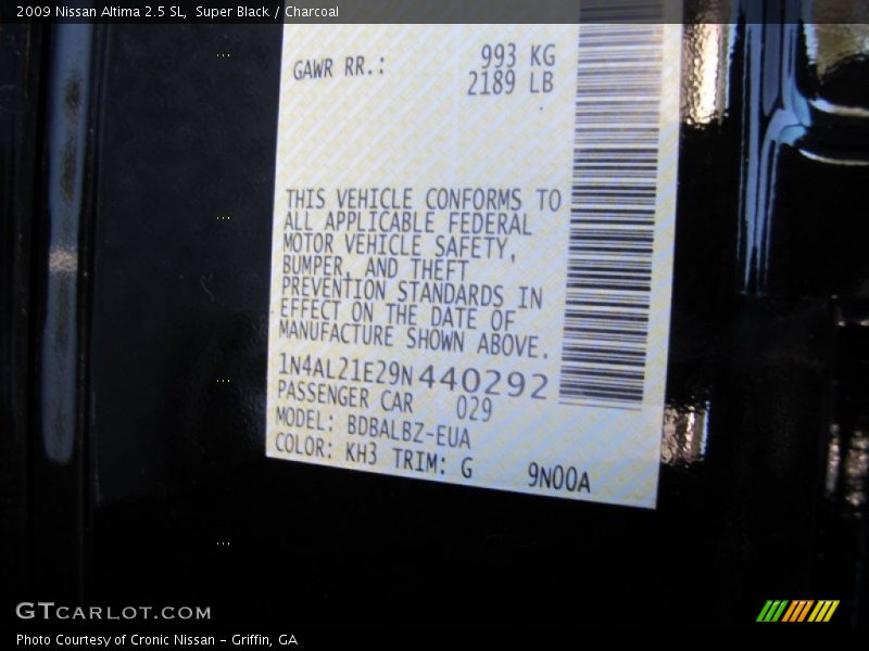 2009 Altima 2.5 SL Super Black Color Code KH3