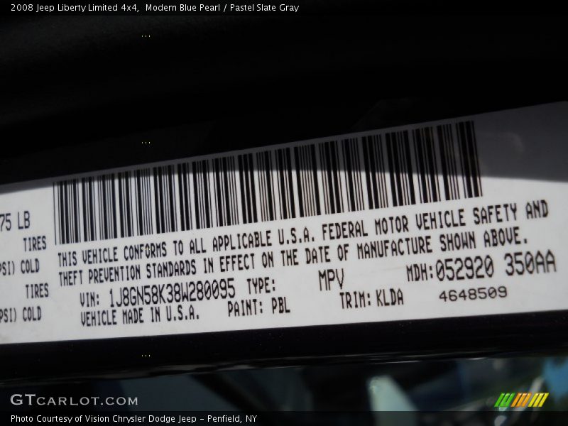 2008 Liberty Limited 4x4 Modern Blue Pearl Color Code PBL