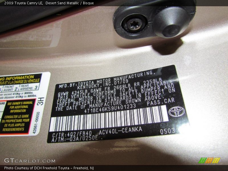 Desert Sand Metallic / Bisque 2009 Toyota Camry LE