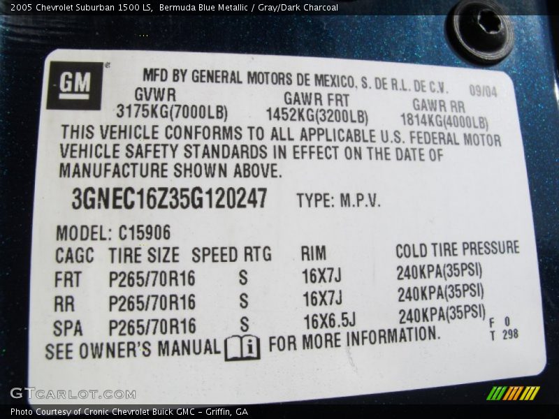 Bermuda Blue Metallic / Gray/Dark Charcoal 2005 Chevrolet Suburban 1500 LS