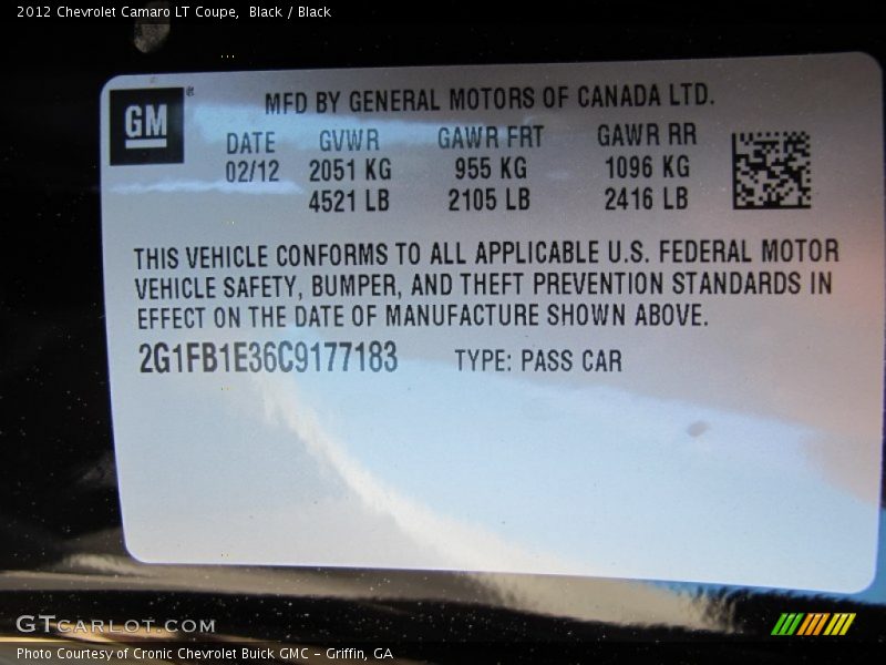Black / Black 2012 Chevrolet Camaro LT Coupe