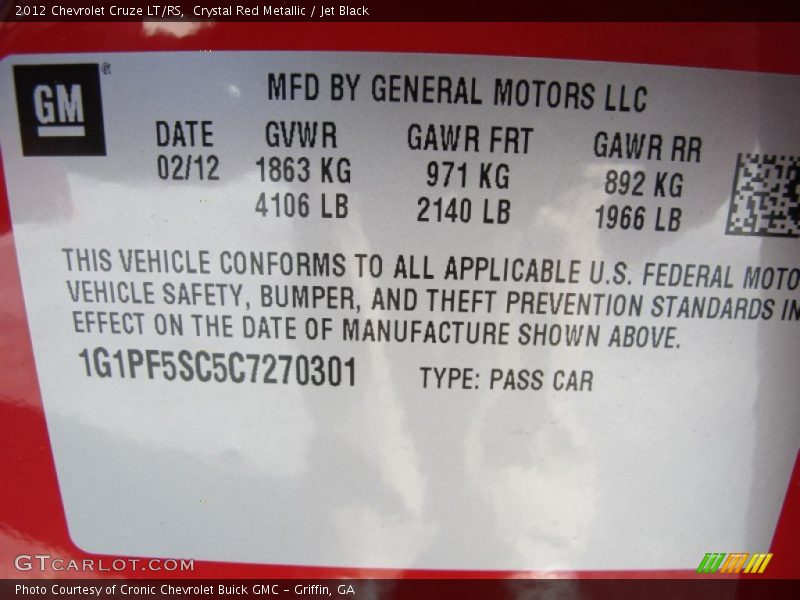 Crystal Red Metallic / Jet Black 2012 Chevrolet Cruze LT/RS