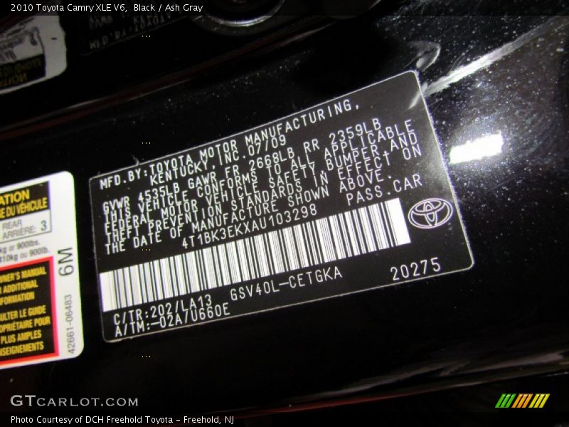 Black / Ash Gray 2010 Toyota Camry XLE V6