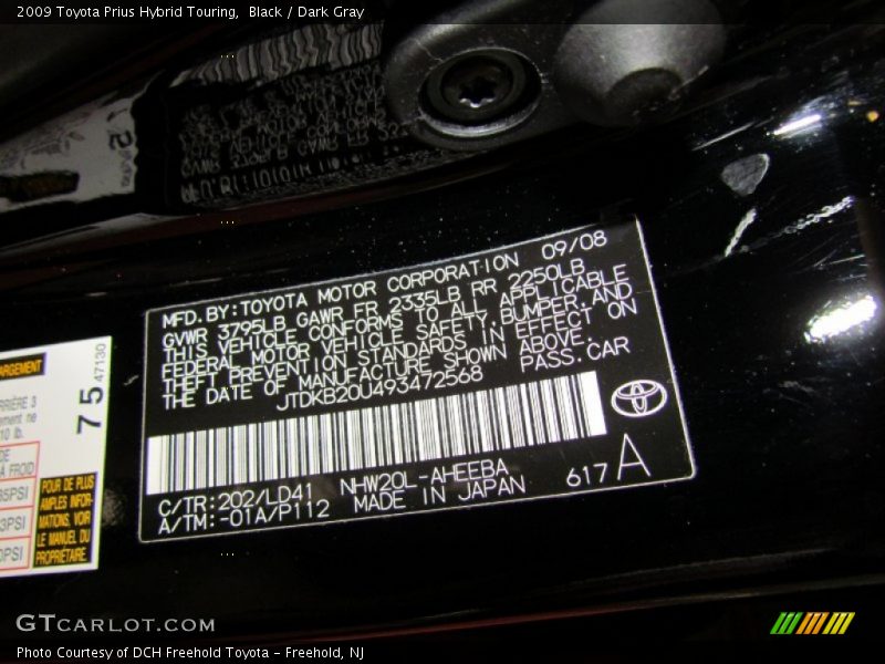 Black / Dark Gray 2009 Toyota Prius Hybrid Touring