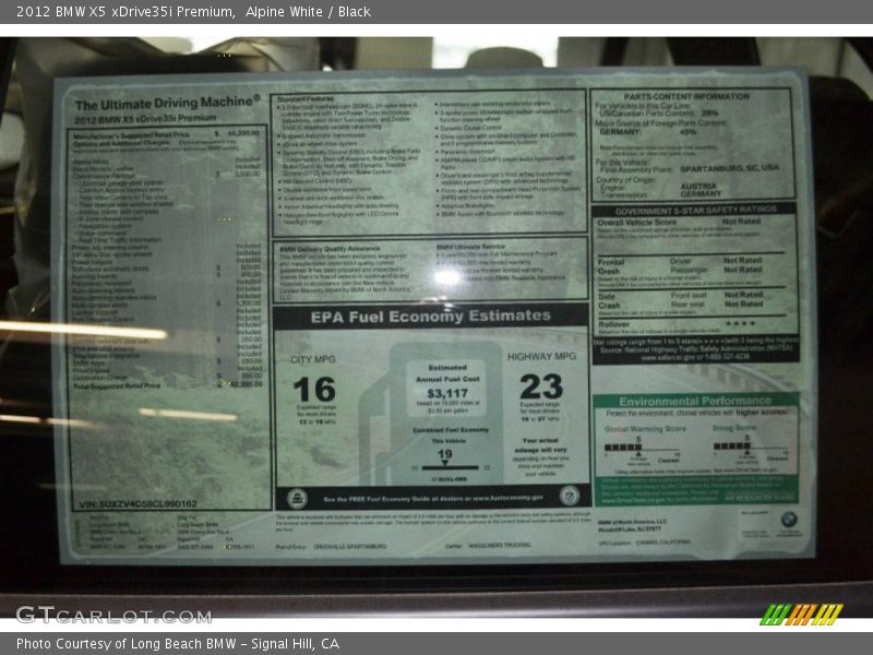  2012 X5 xDrive35i Premium Window Sticker