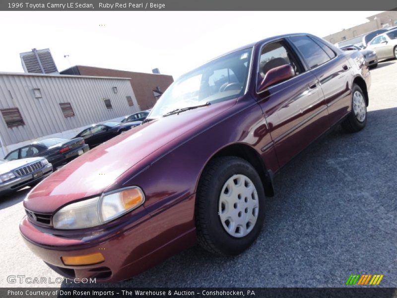 Ruby Red Pearl / Beige 1996 Toyota Camry LE Sedan