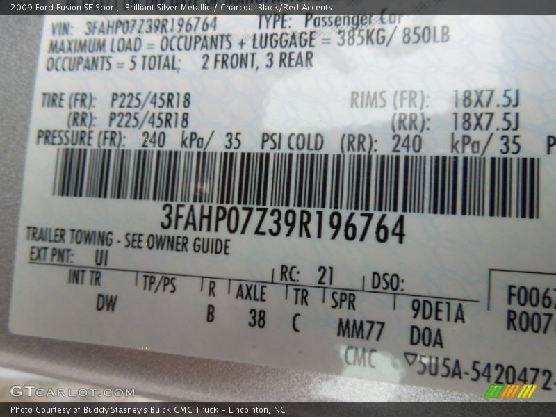 2009 Fusion SE Sport Brilliant Silver Metallic Color Code UI