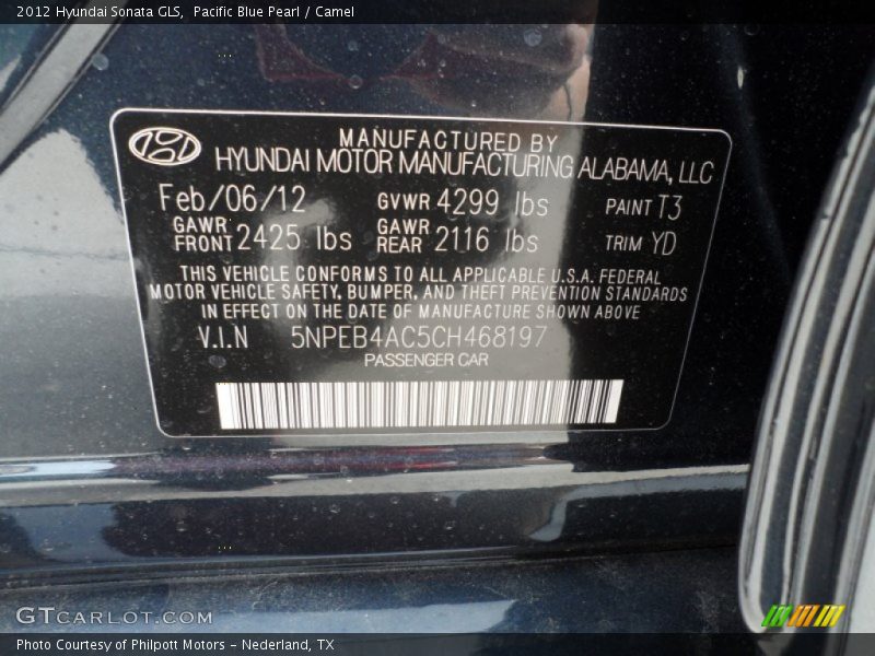 Pacific Blue Pearl / Camel 2012 Hyundai Sonata GLS