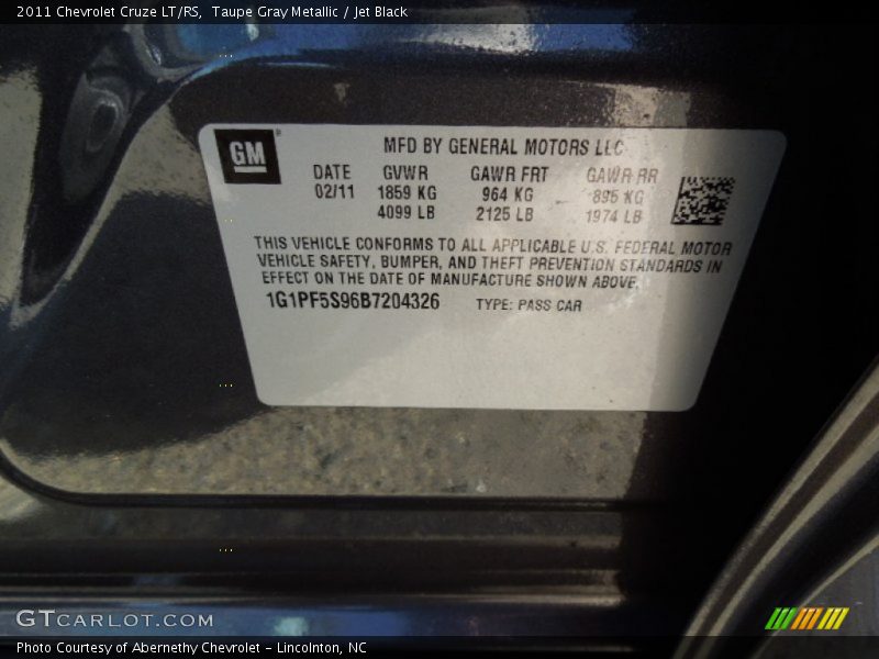 Taupe Gray Metallic / Jet Black 2011 Chevrolet Cruze LT/RS