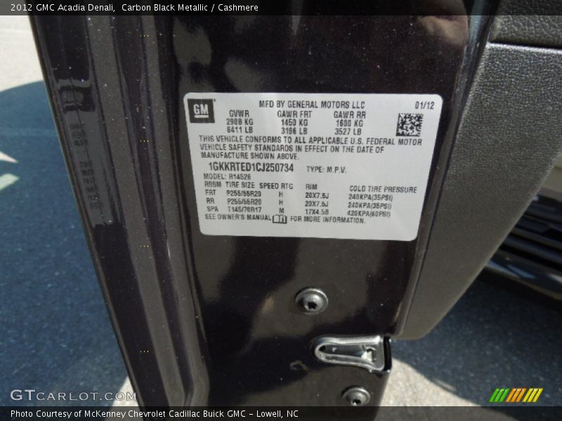 Carbon Black Metallic / Cashmere 2012 GMC Acadia Denali