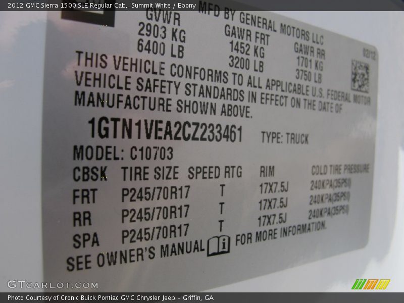 Summit White / Ebony 2012 GMC Sierra 1500 SLE Regular Cab