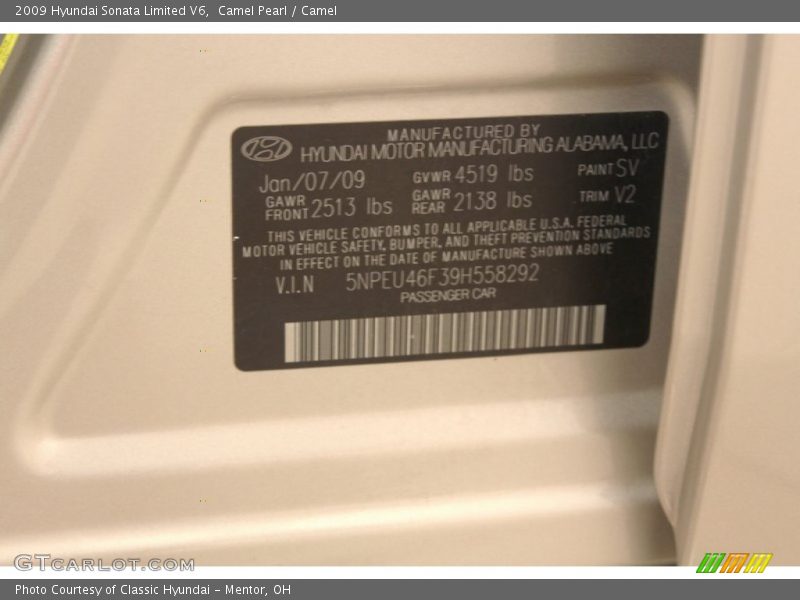 Camel Pearl / Camel 2009 Hyundai Sonata Limited V6