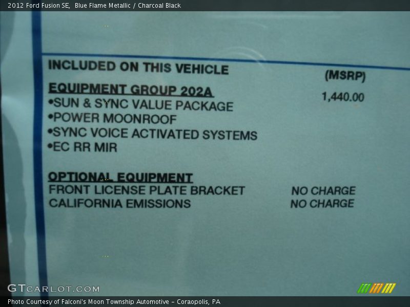 Blue Flame Metallic / Charcoal Black 2012 Ford Fusion SE