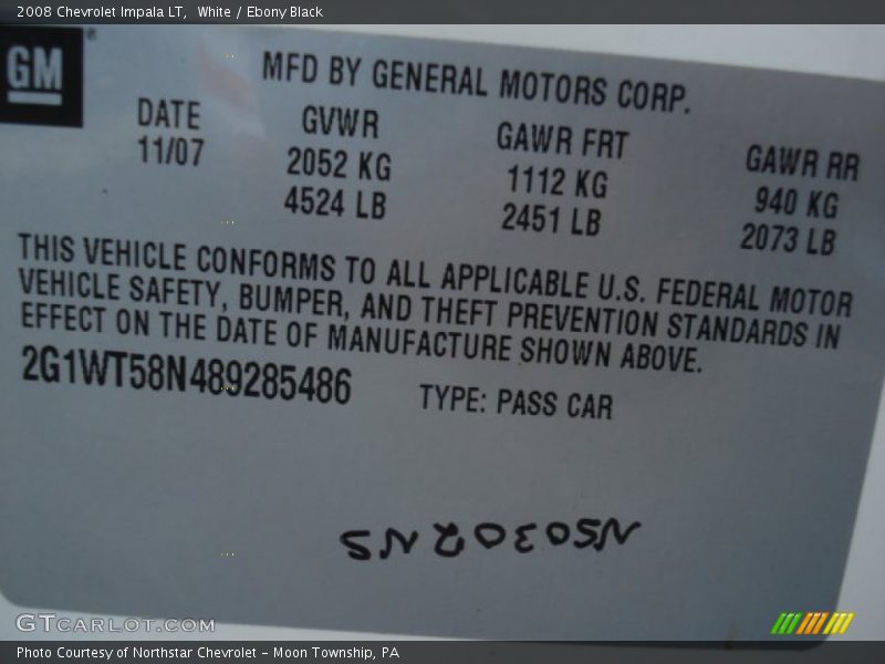 White / Ebony Black 2008 Chevrolet Impala LT