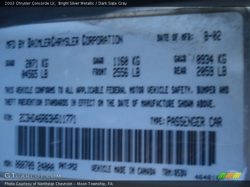 2003 Concorde LX Bright Silver Metallic Color Code PS2