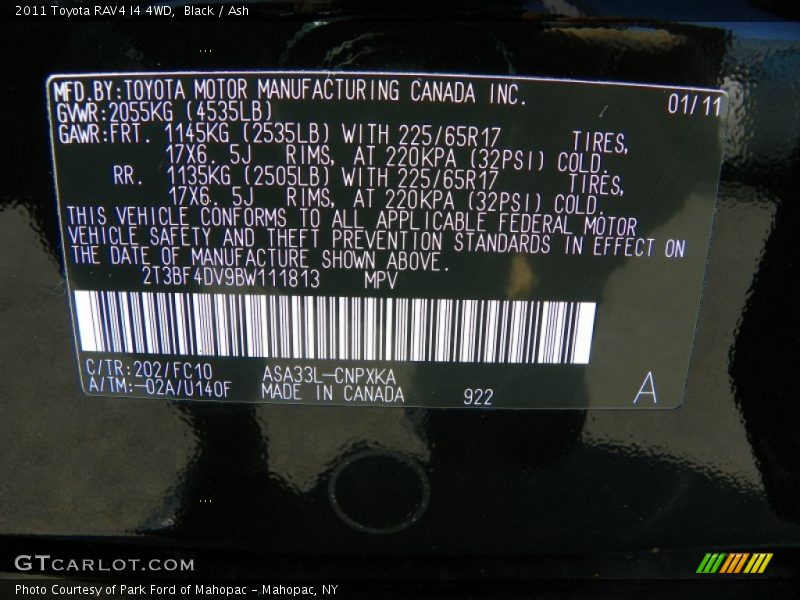 Black / Ash 2011 Toyota RAV4 I4 4WD