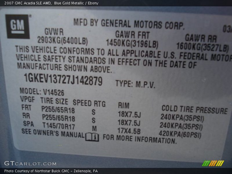 Blue Gold Metallic / Ebony 2007 GMC Acadia SLE AWD