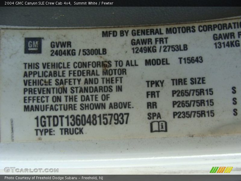Summit White / Pewter 2004 GMC Canyon SLE Crew Cab 4x4
